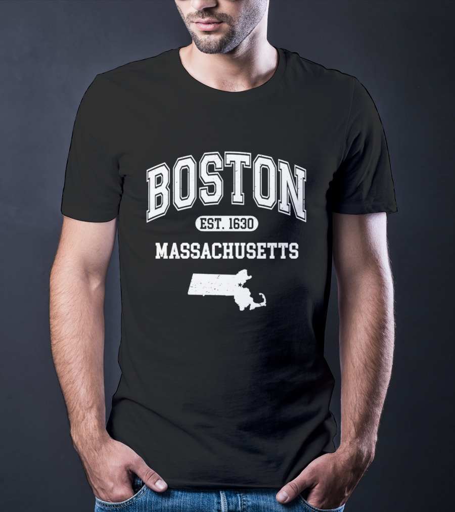 Boston Massachusetts Est 1630 Varsity With State T-Shirt