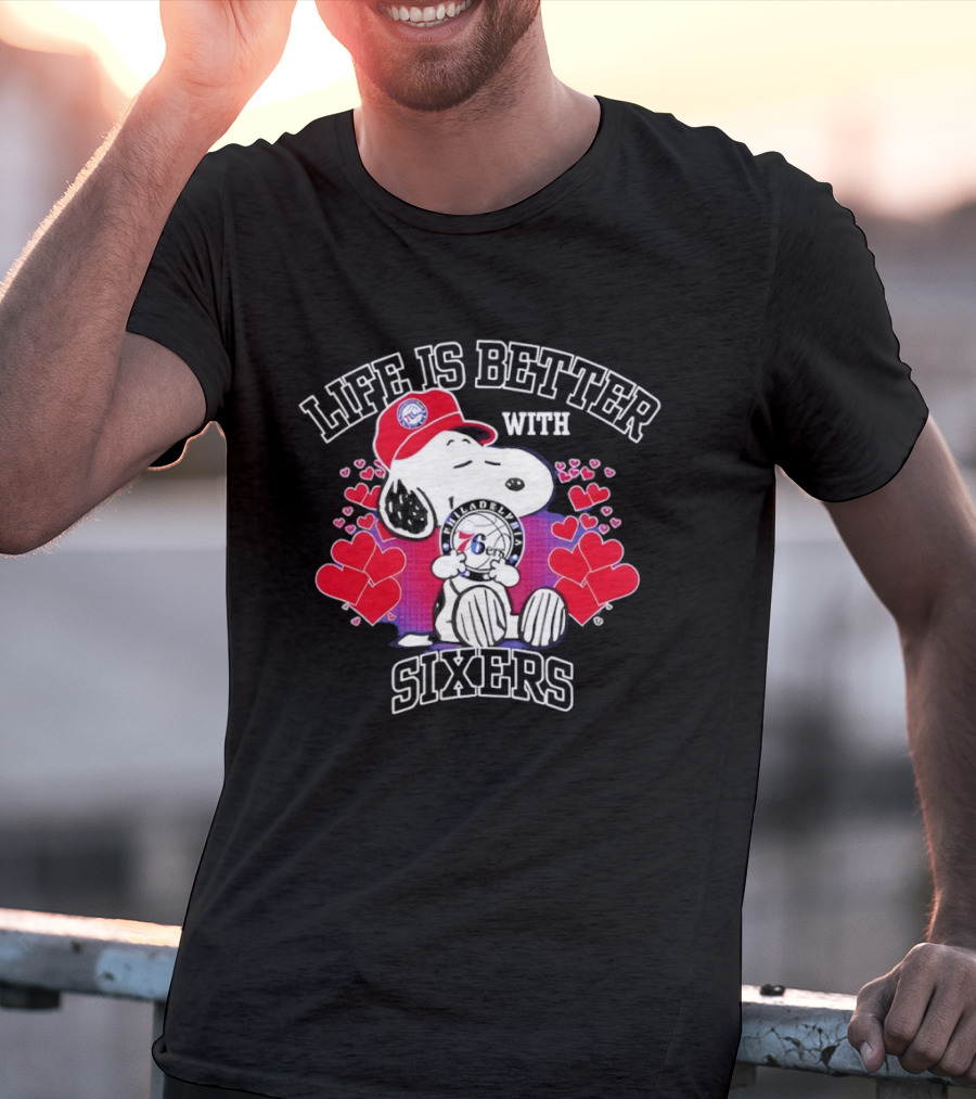 Life Is Better With Philadelphia 76ers Snoopy Hearts T-Shirt