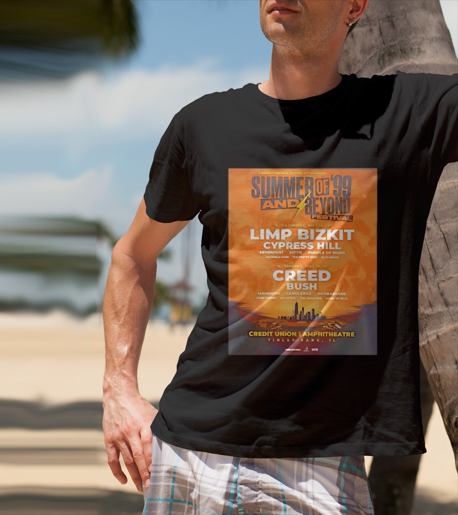 Creed Presents Summer Of '99 And Beyond Festival 2026 Full Lineup With Limp Bizkit And Creed At Credit Union Amphitheatre Tinley Park Illinois T-Shirt