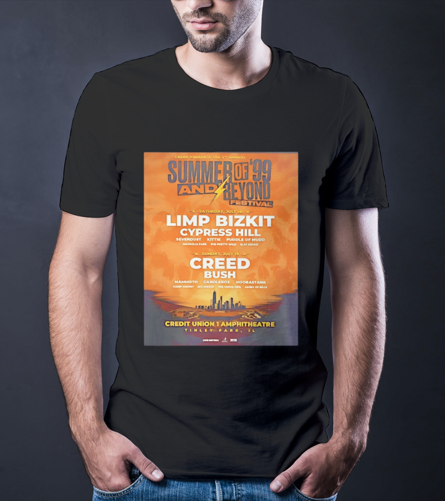 Creed Presents Summer Of '99 And Beyond Festival 2026 Full Lineup With Limp Bizkit And Creed At Credit Union Amphitheatre Tinley Park Illinois T-Shirt