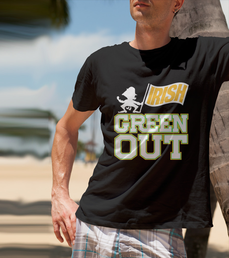 Notre Dame Fighting Irish Green Out Iconic Leprechaun Flag T-Shirt