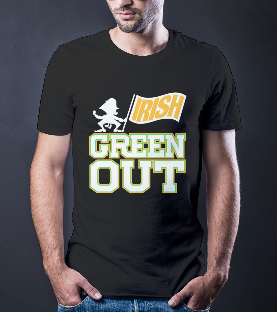 Notre Dame Fighting Irish Green Out Iconic Leprechaun Flag T-Shirt