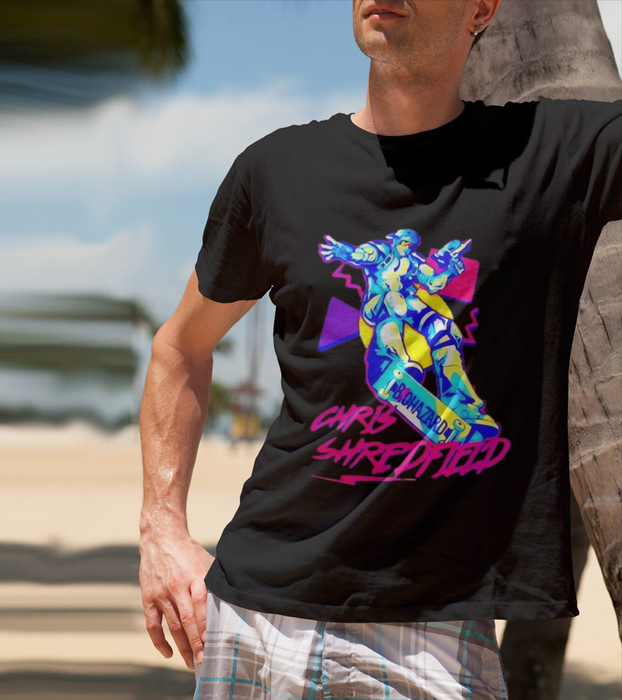 Chris Shredfield Brohazard Skateboarding Robot Neon T-Shirt