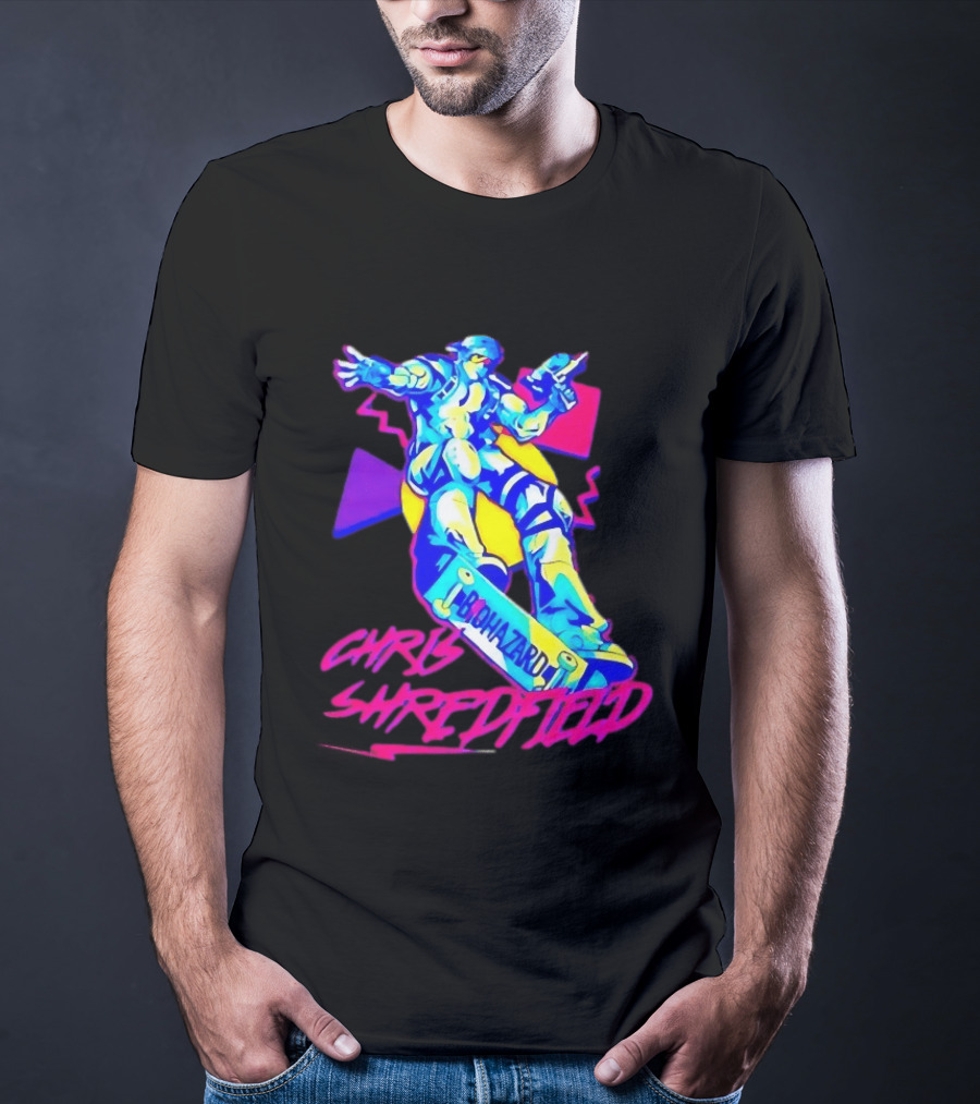 Chris Shredfield Brohazard Skateboarding Robot Neon T-Shirt