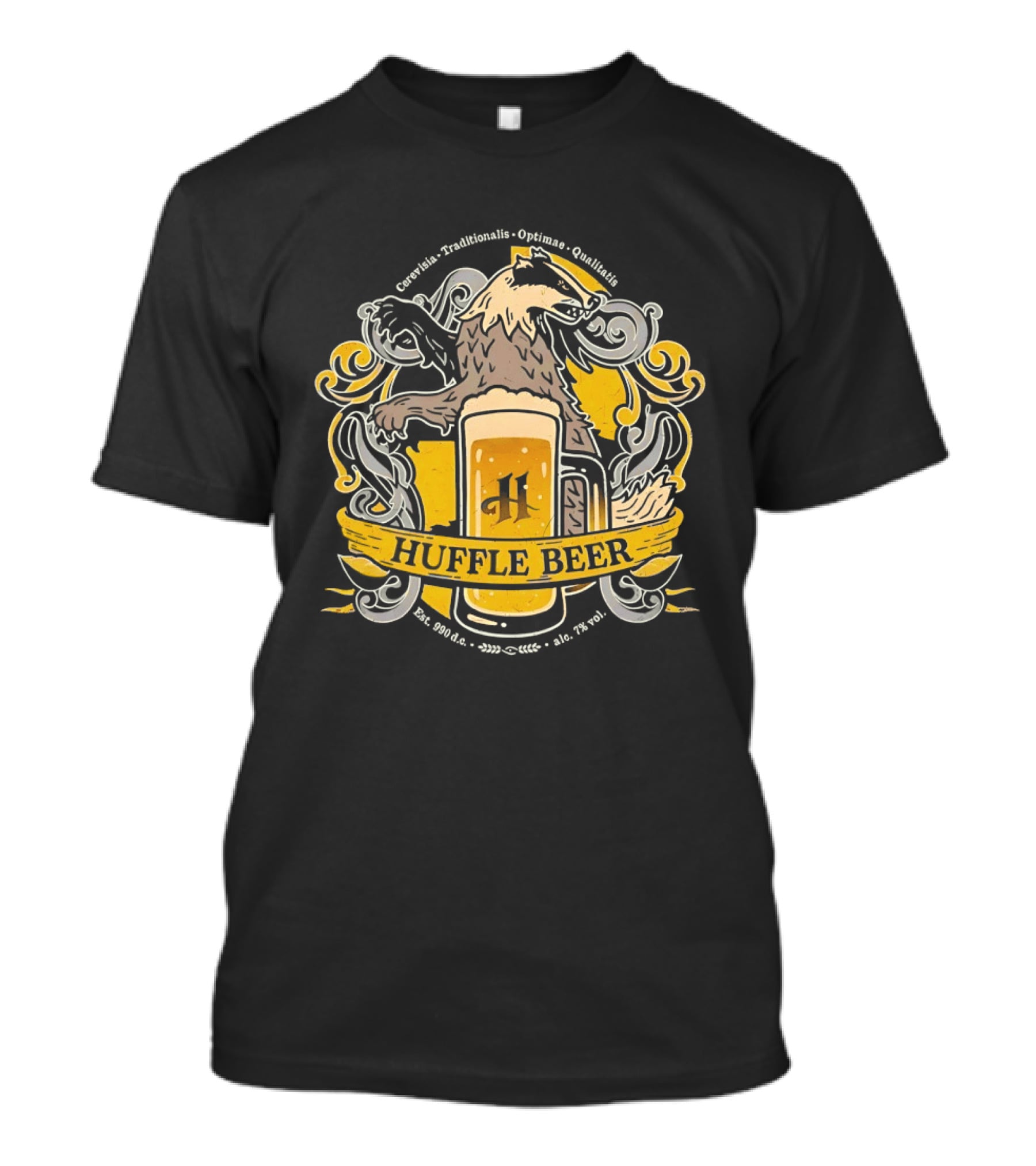 Huffle Beer Cerevisia Traditionalis Optimae Qualitatis 990 D C Badge With And Badger T-Shirt