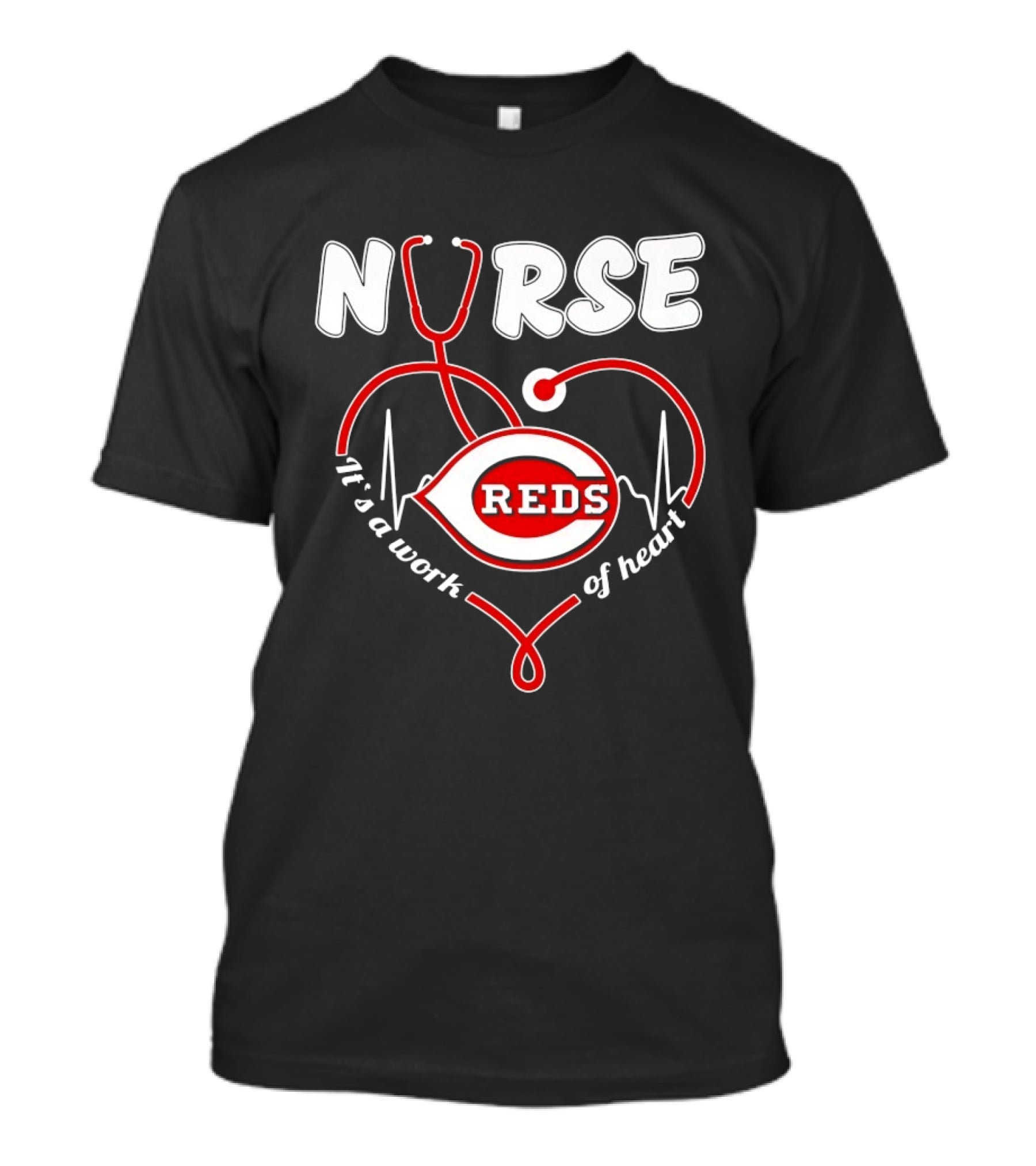 Cincinnati Reds Nurse Stethoscope It's A Work Of Heart T-Shirt