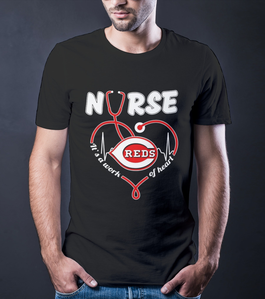 Cincinnati Reds Nurse Stethoscope It's A Work Of Heart T-Shirt