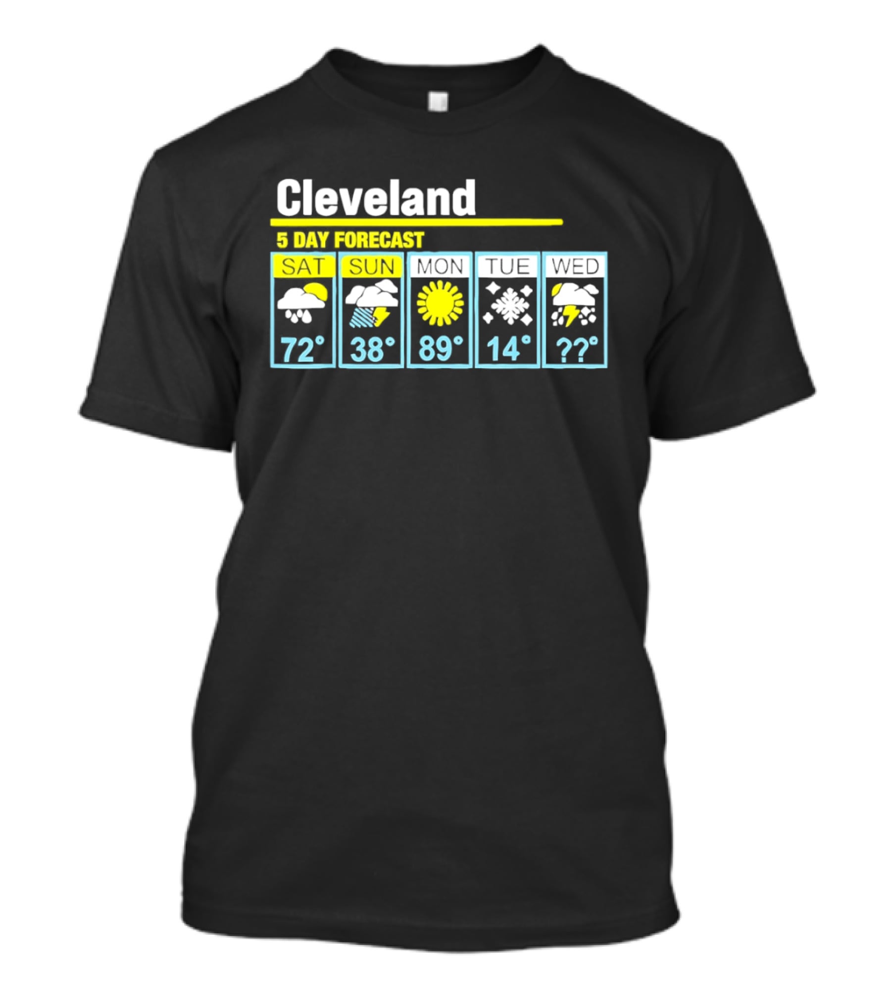 Cleveland 5 Day Forecast Weather Humor Cold Snow Thunderstorm T-Shirt