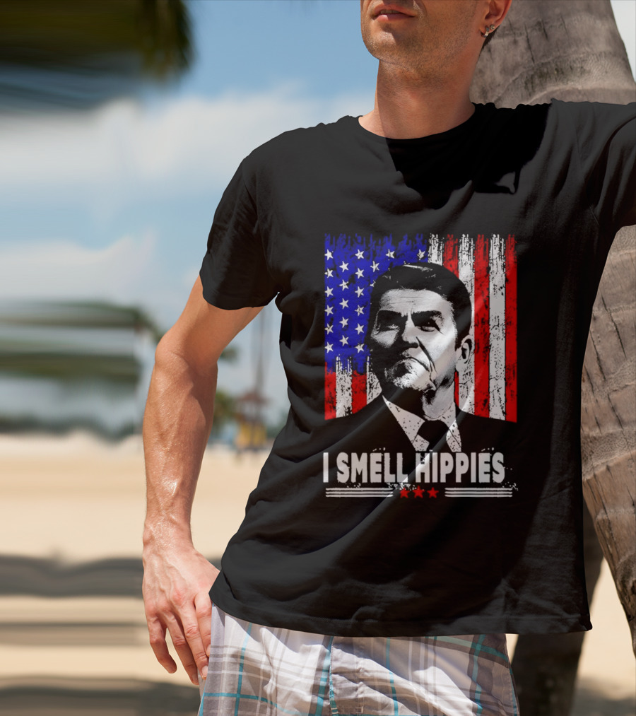 I Smell Hippies Reagan USA Flag Stars And Stripes T-Shirt