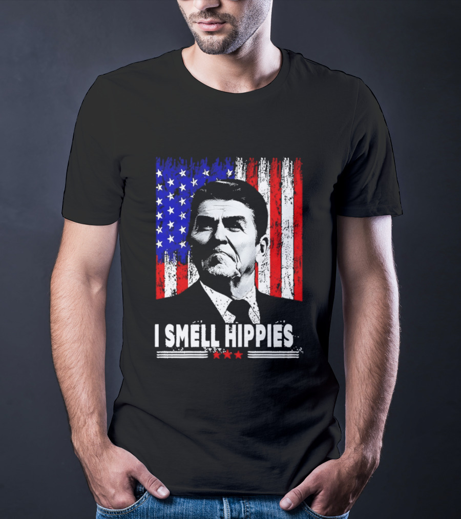I Smell Hippies Reagan USA Flag Stars And Stripes T-Shirt