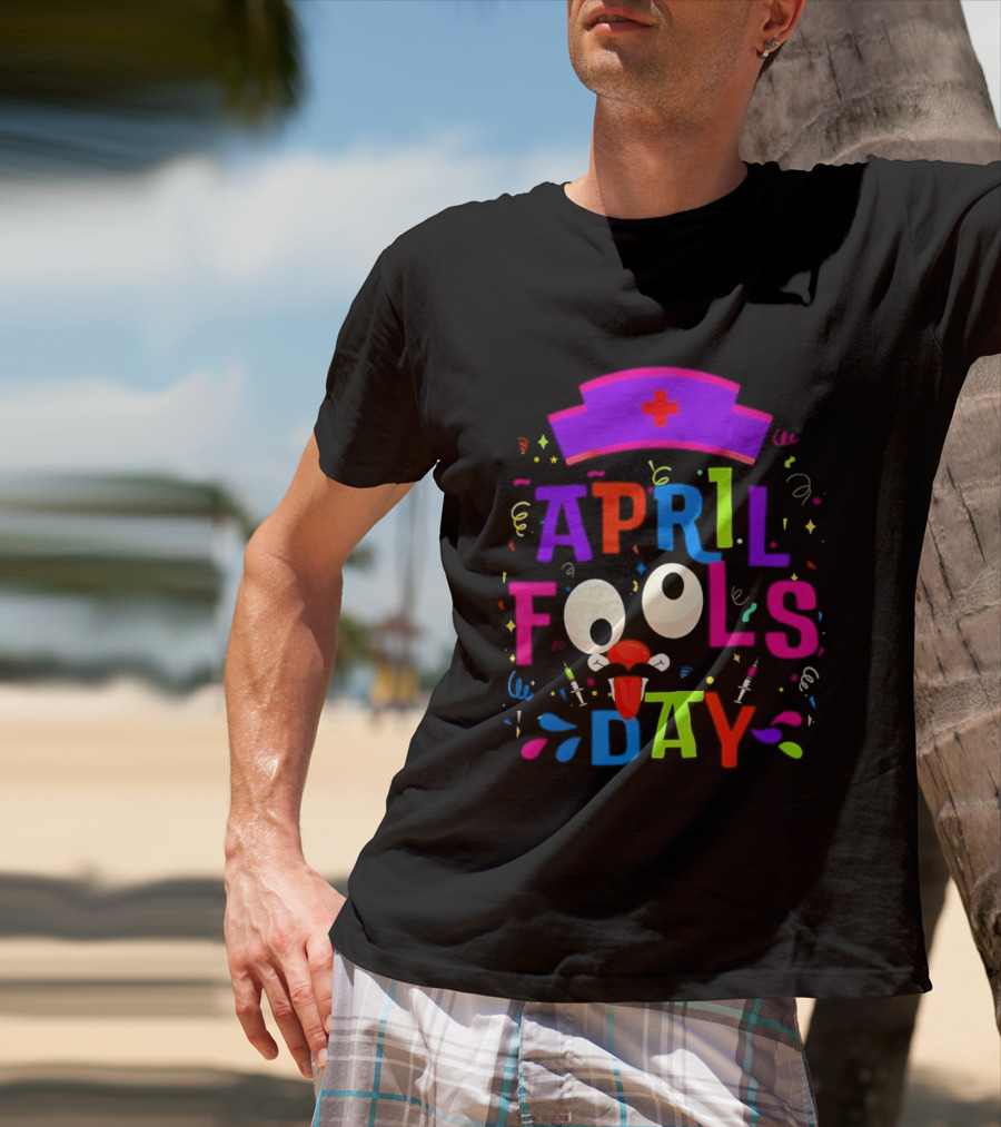 April Fools Day Nurse Hat With Colorful Confetti And Googly Eyes T-Shirt