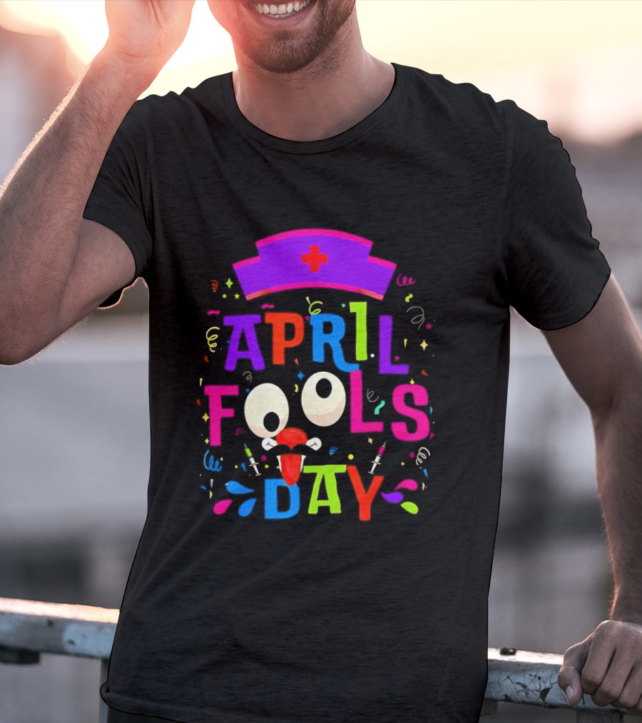 April Fools Day Nurse Hat With Colorful Confetti And Googly Eyes T-Shirt