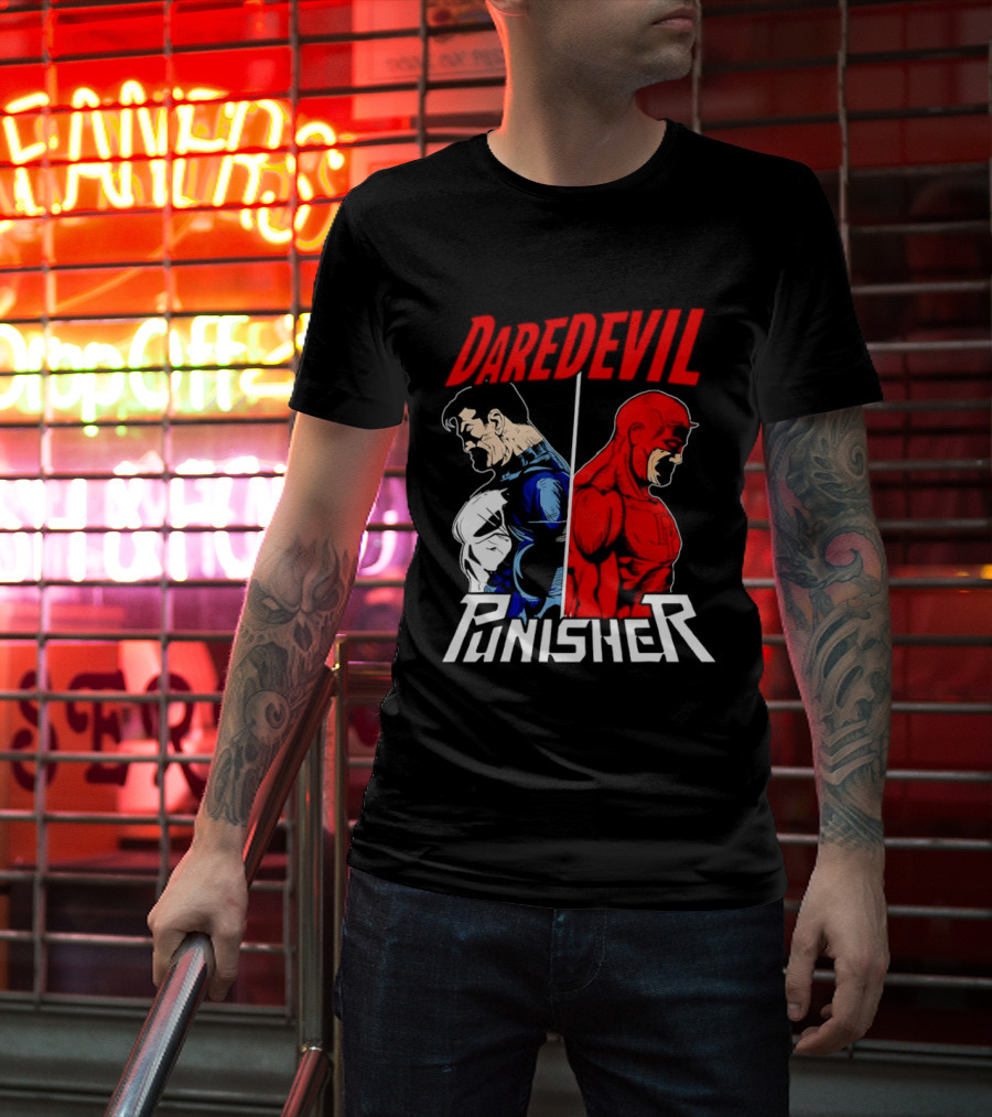 Daredevil Punisher Split Silhouette Marvel Characters T-Shirt