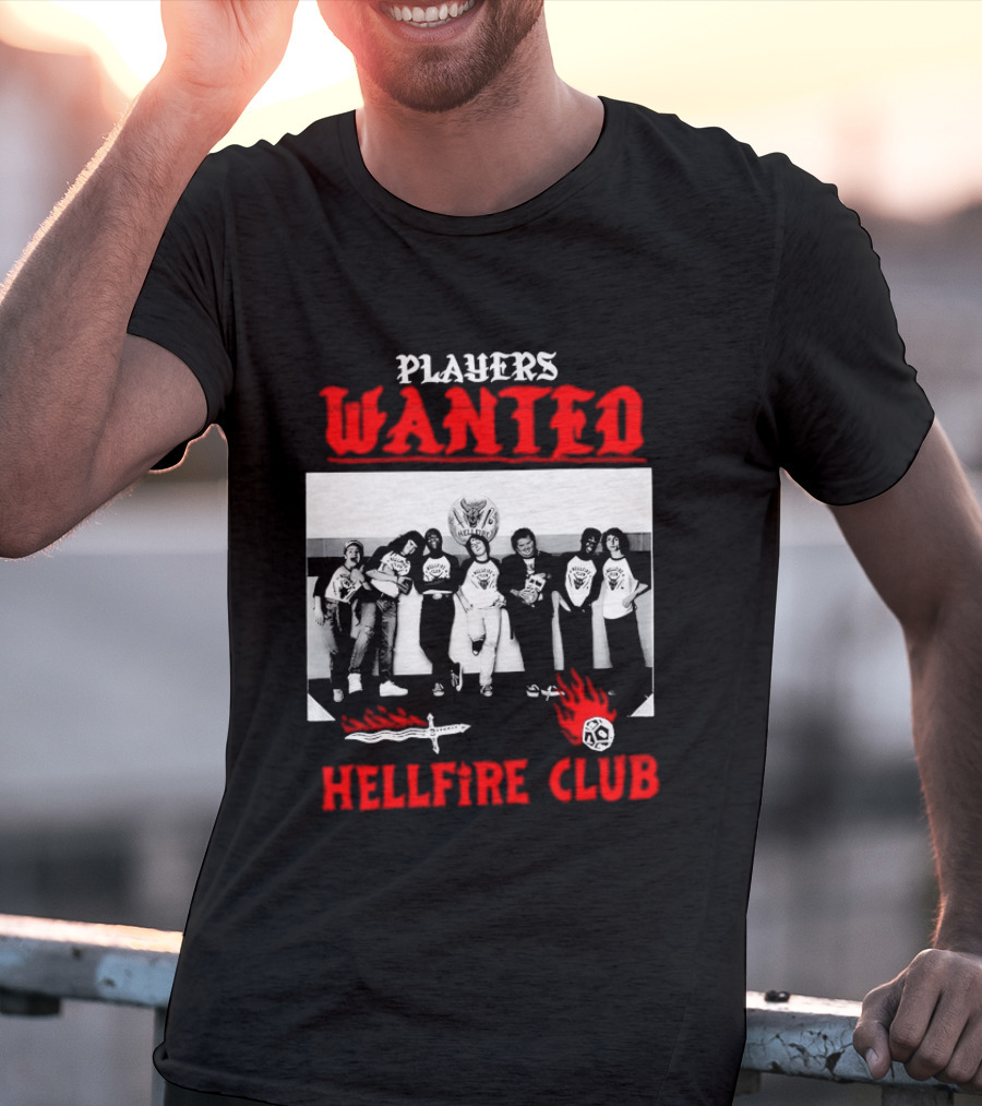 Players Wanted Hellfire Club Retro Group Photo Gaming Dungeons Dragons Fantasy T-Shirt
