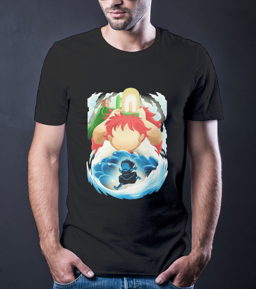 Ponyo Anime 2008 Little Fish Girl Bubble Adventure Scene T-Shirt