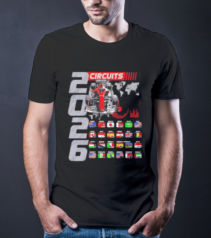 2026 Formula Racing Car Circuit Calendar With Country Flags T-Shirt
