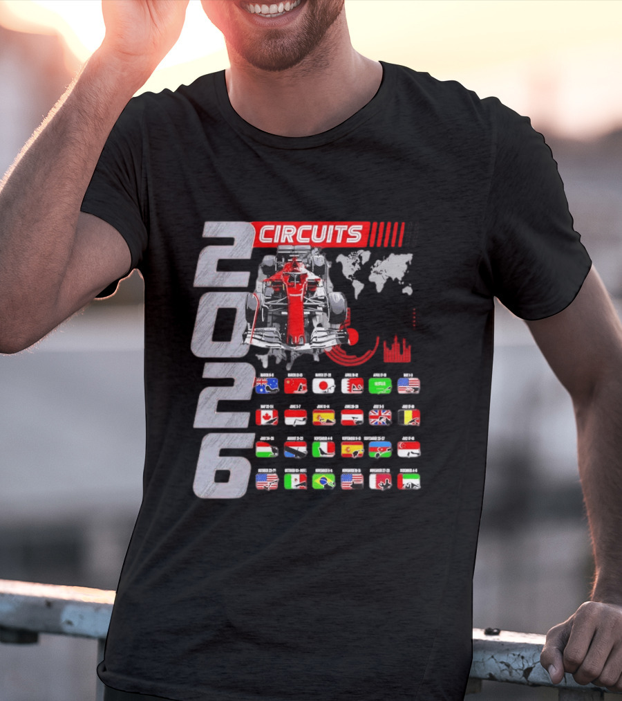 2026 Formula Racing Car Circuit Calendar With Country Flags T-Shirt