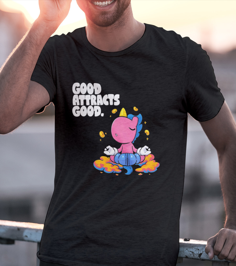 Good Attracts Good Unicorn Cartoon Meditation Coins T-Shirt