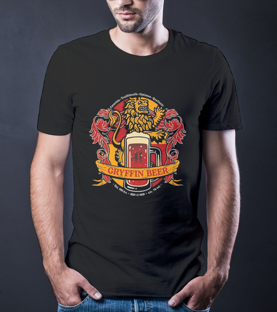 Gryffin Beer Cerevisia Traditionalis Optimae Qualitatis Est 990 D C Lion Crest T-Shirt