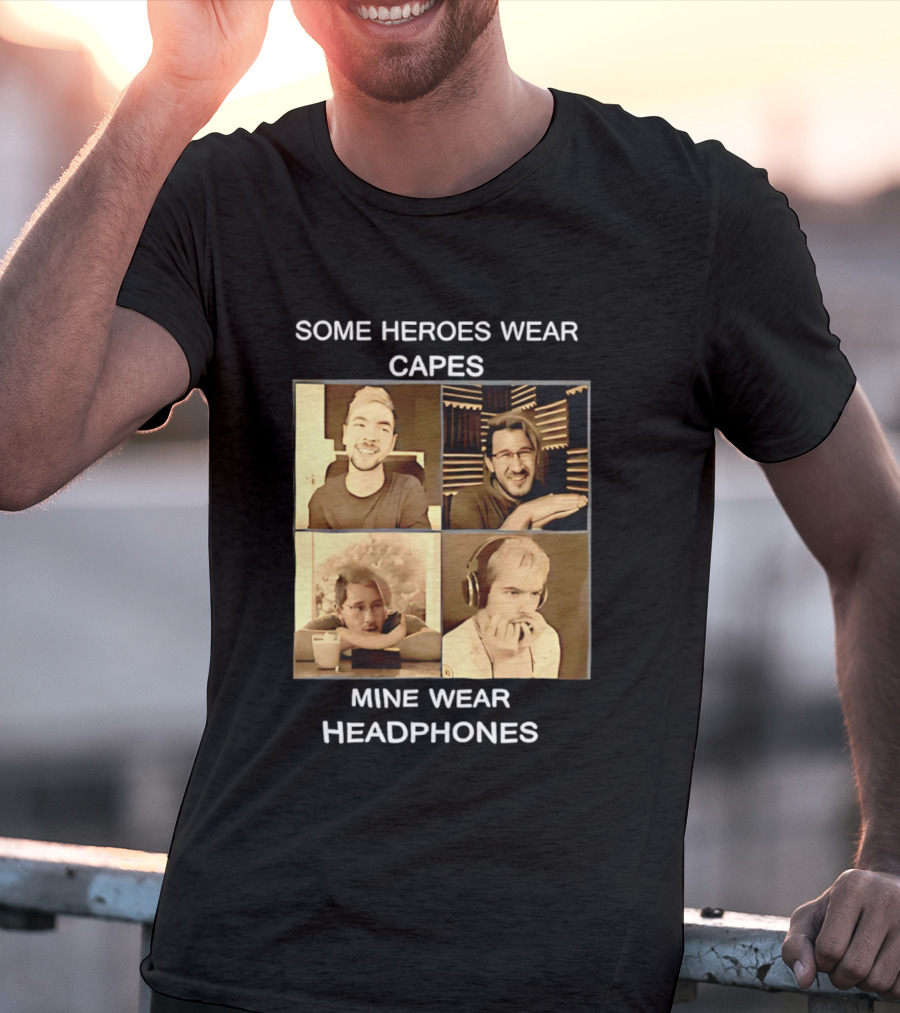 Some Heroes Wear Capes Mine Wear Headphones Retro Style Gamer T-Shirt