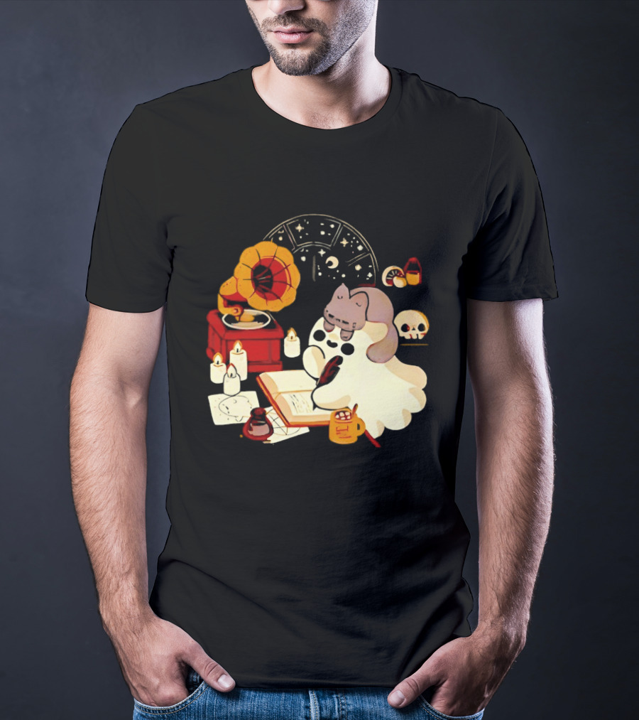 Spooky Ghost Lofi Aesthetic With Gramophone And Skulls T-Shirt