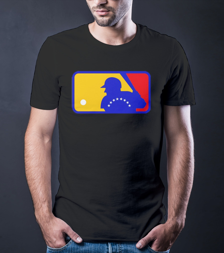 Venezuelan Baseball Player Silhouette With MLB Colors And Stars T-Shirt