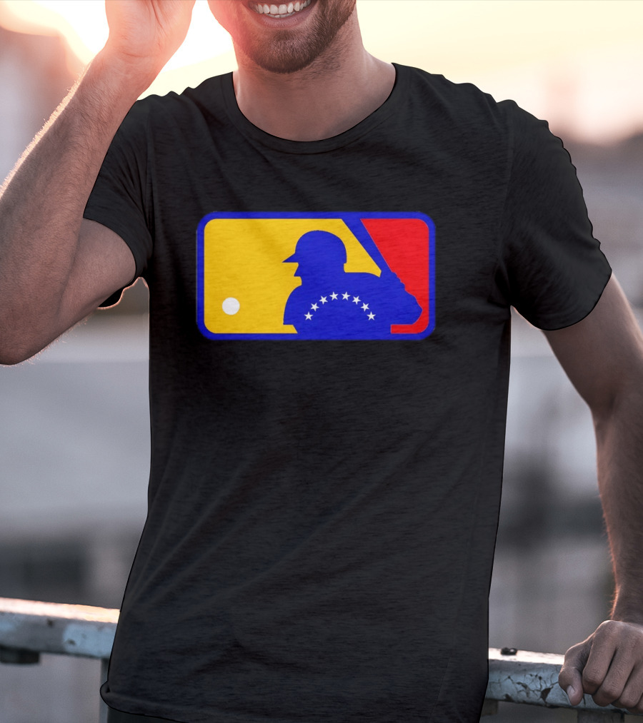 Venezuelan Baseball Player Silhouette With MLB Colors And Stars T-Shirt