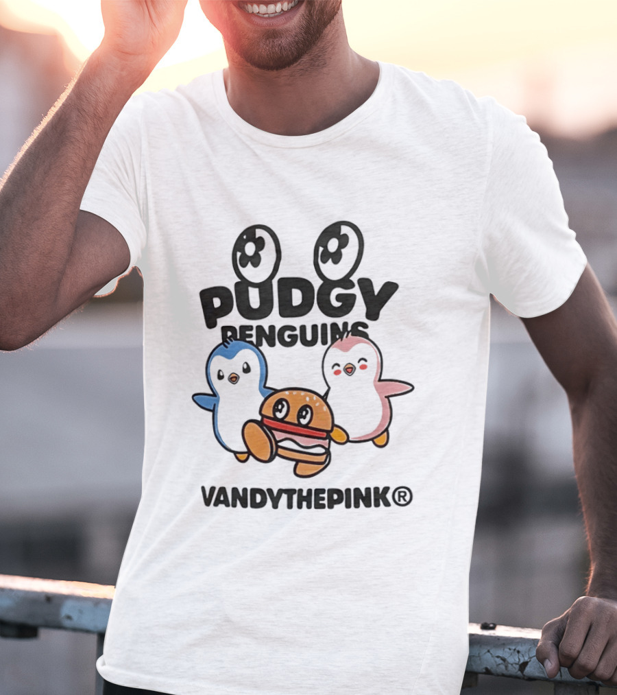 Pudgy Penguins Vandythepink With Burger Chibi Characters T-Shirt