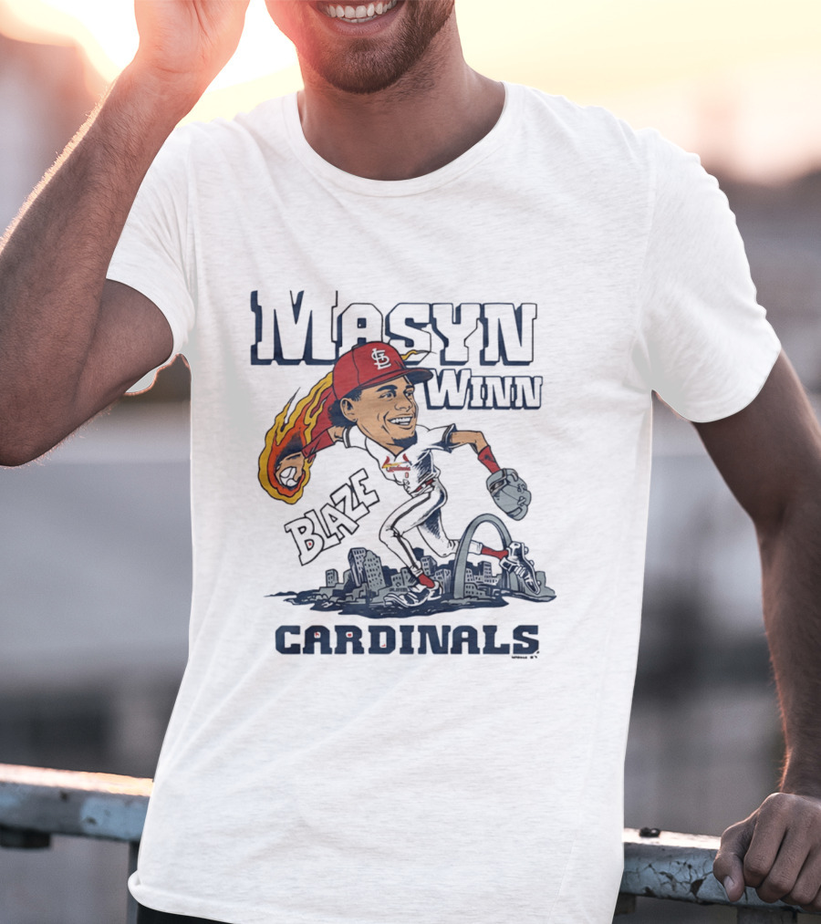 St. Louis Cardinals Masyn Winn Blaze Arch Skyline Caricature T-Shirt