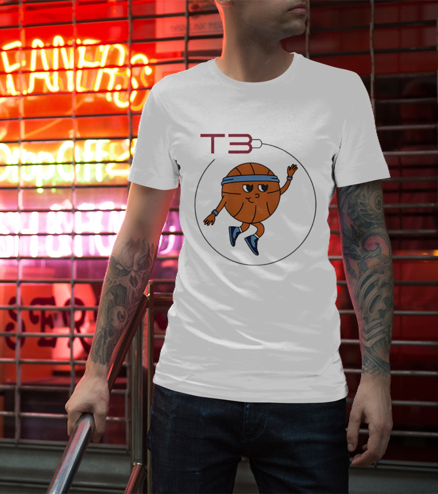 T3 Basketball Cartoon Character In Headband And Sneakers T-Shirt