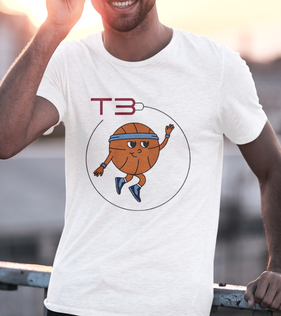 T3 Basketball Cartoon Character In Headband And Sneakers T-Shirt
