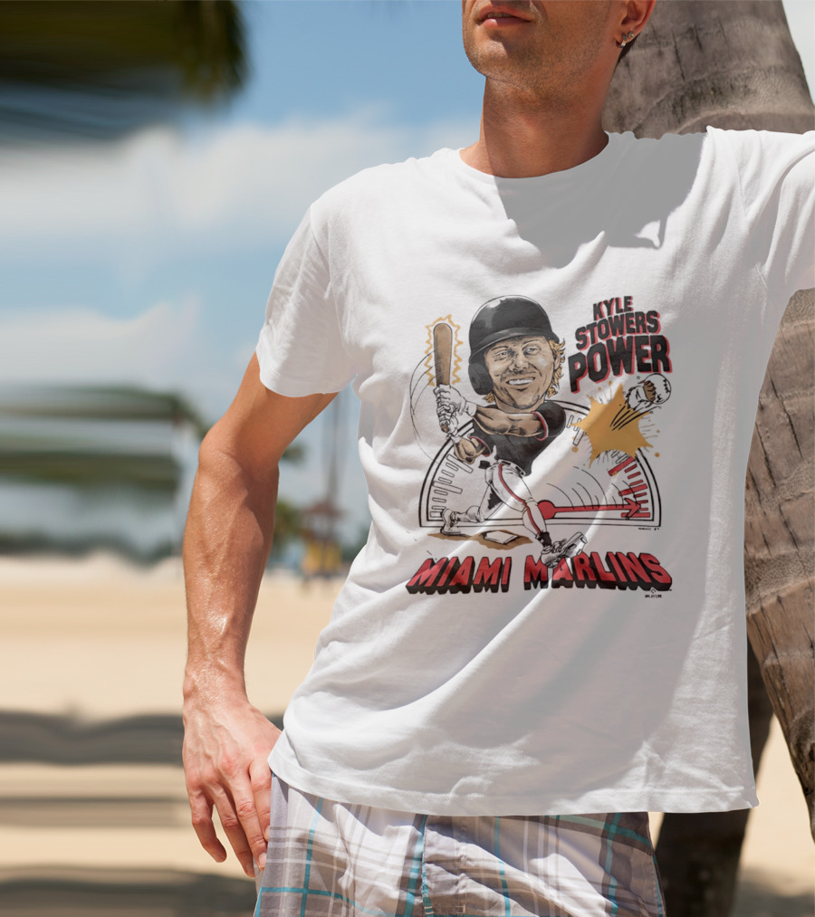 Kyle Stowers Power Miami Marlins Caricature Baseball Swing T-Shirt