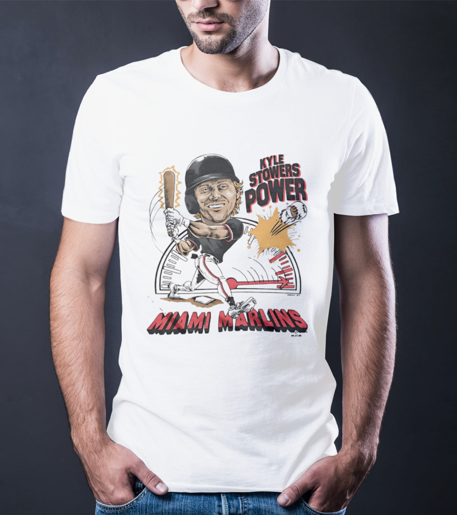 Kyle Stowers Power Miami Marlins Caricature Baseball Swing T-Shirt