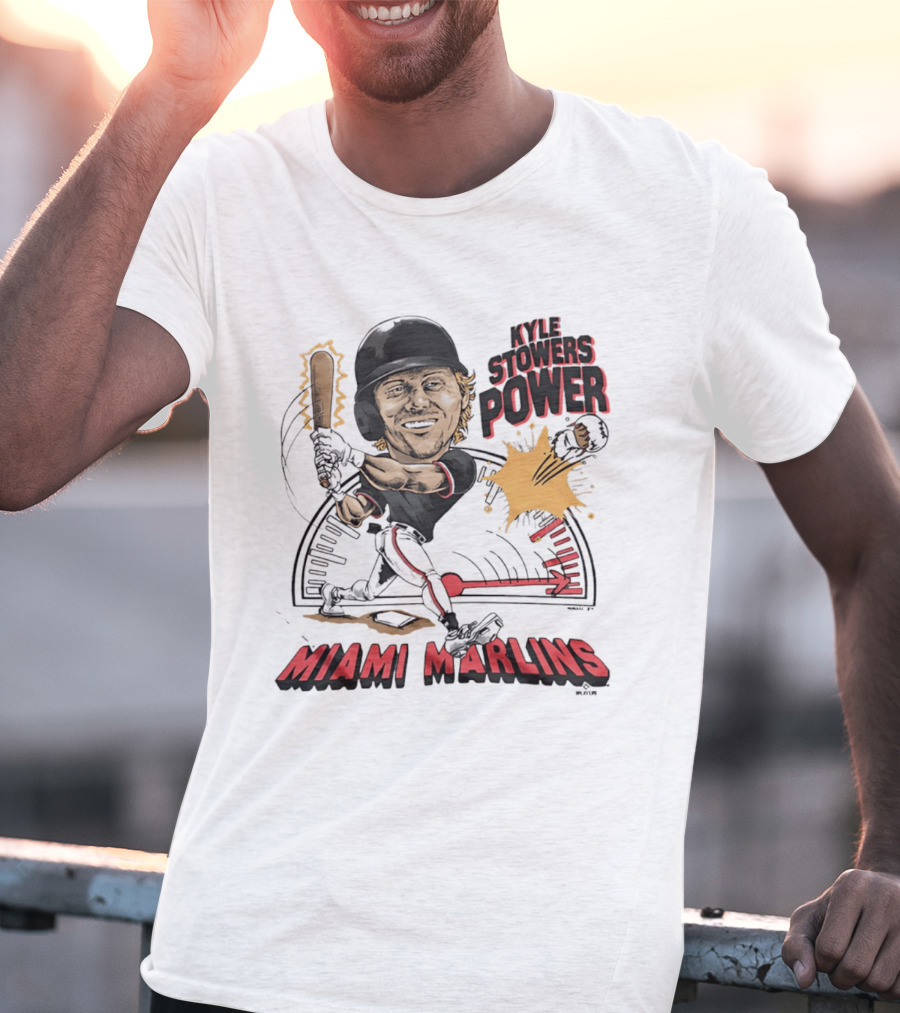 Kyle Stowers Power Miami Marlins Caricature Baseball Swing T-Shirt