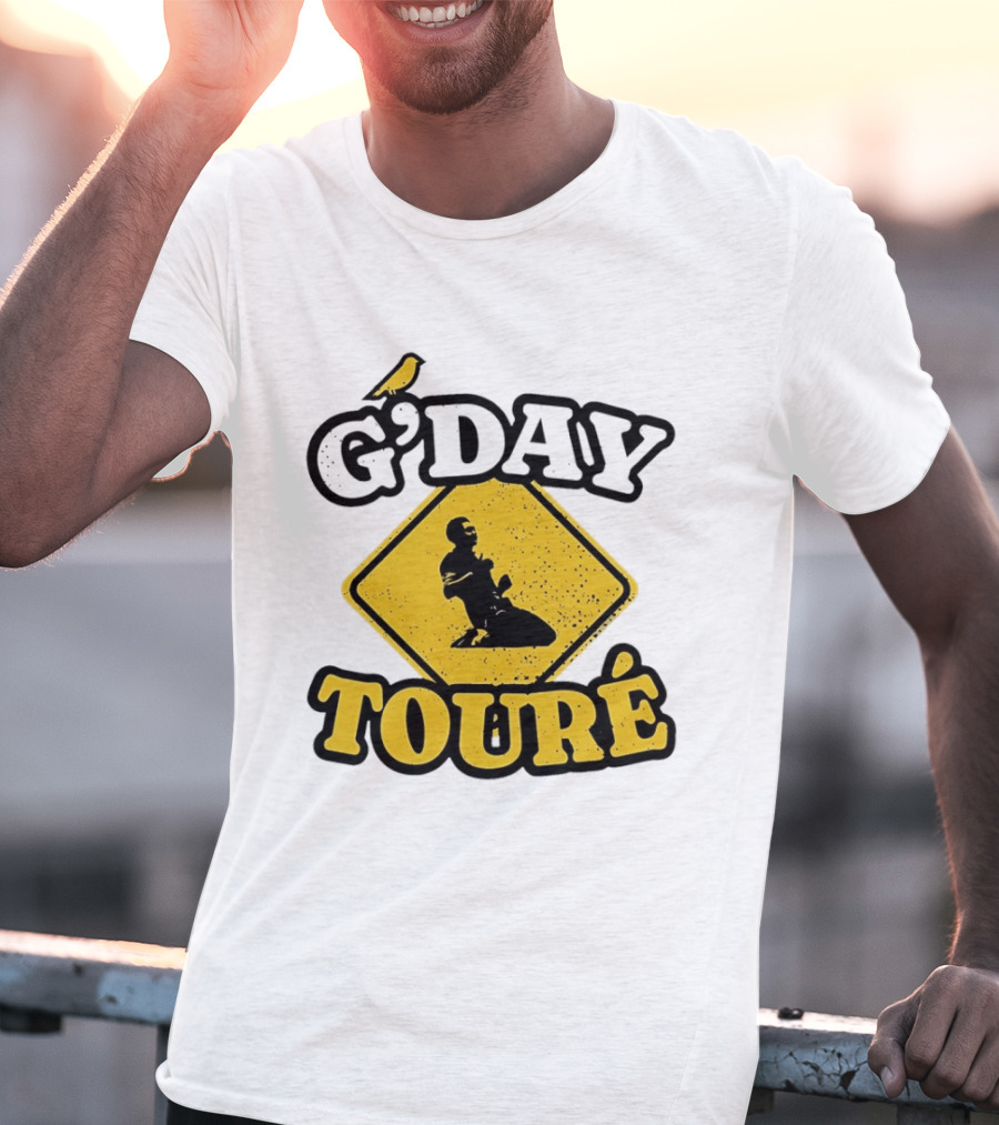 G'Day Toure Yellow Sign Kneeling Silhouette Bird T-Shirt