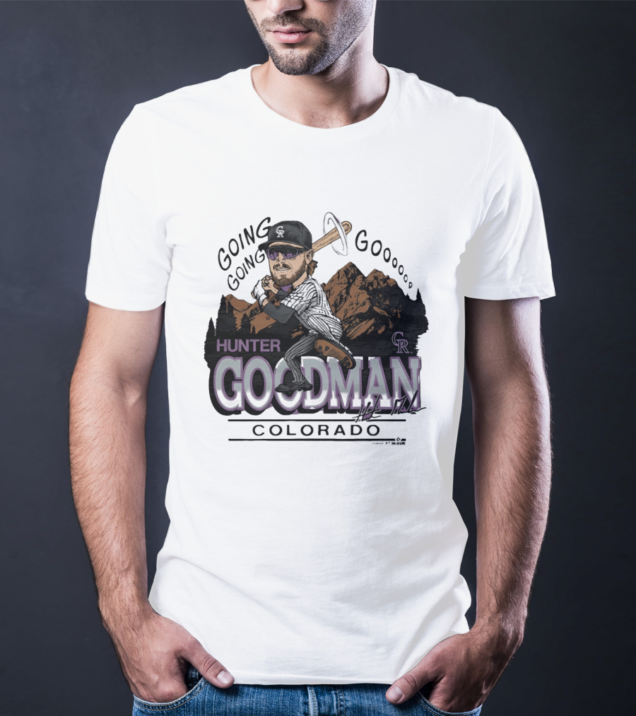 Hunter Goodman Going Going Going Colorado Rockies Caricature T-Shirt