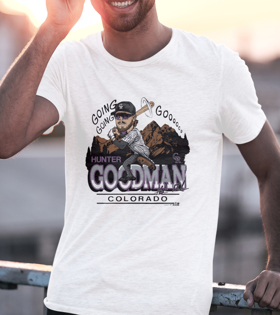Hunter Goodman Going Going Going Colorado Rockies Caricature T-Shirt