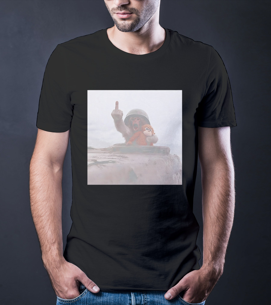 Monkey Middle Finger Gesture With Toy And Helmet On Vehicle T-Shirt