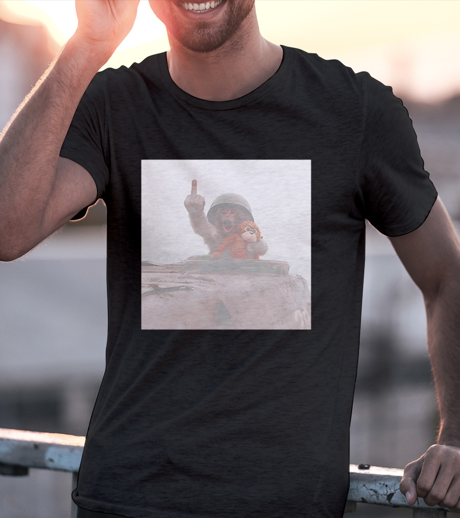 Monkey Middle Finger Gesture With Toy And Helmet On Vehicle T-Shirt