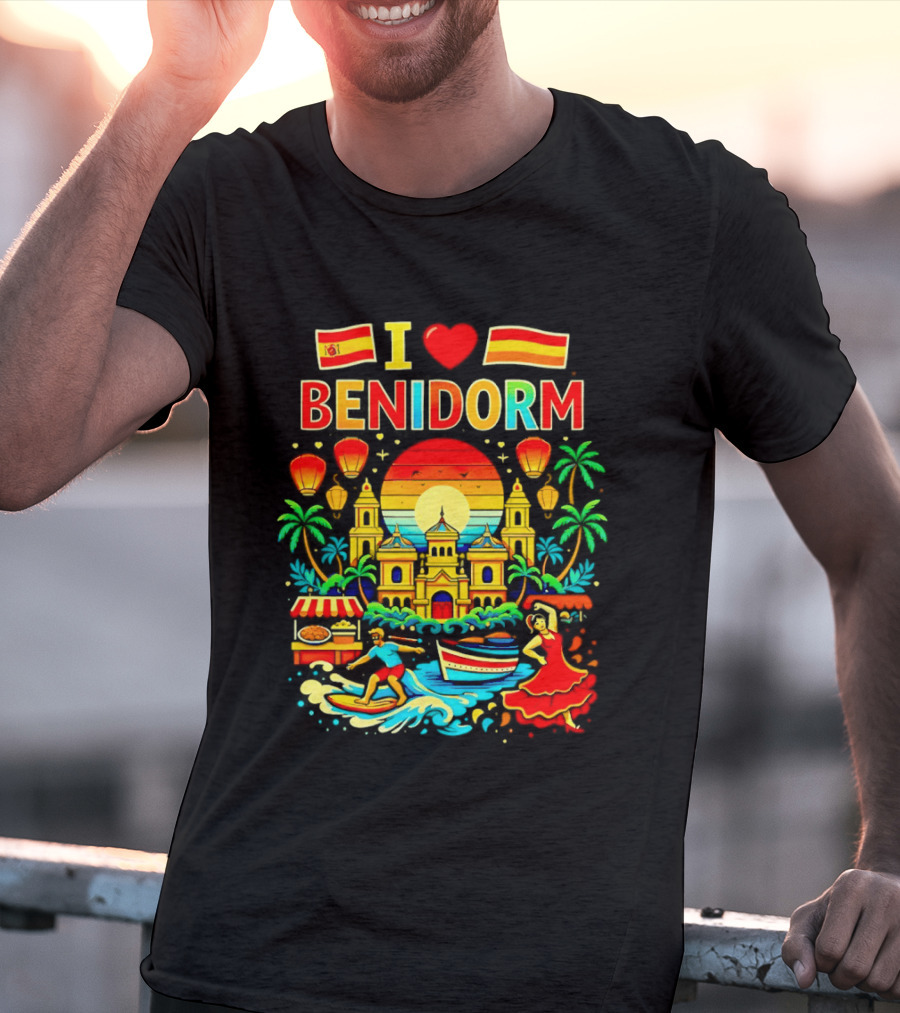 I Love Benidorm Spain Beach And Flamenco Celebration T-Shirt
