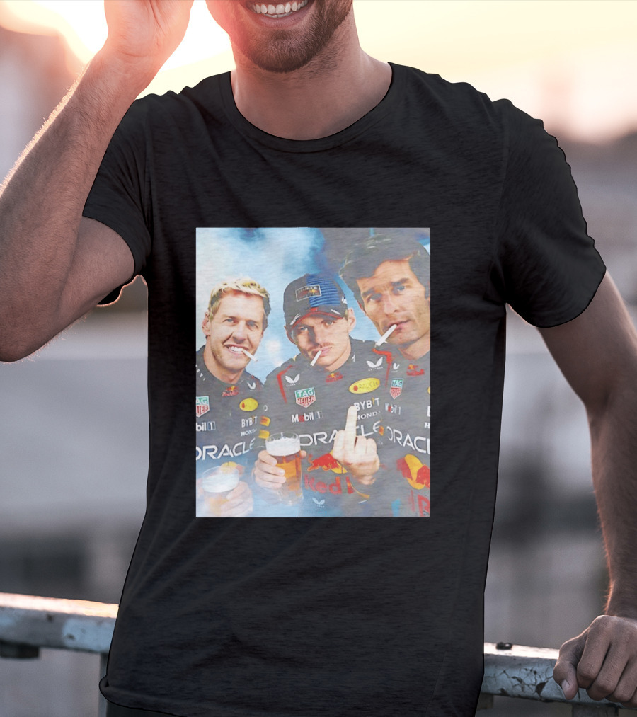 Red Bull Racing Vettel Verstappen Webber Smoking Fun F1 Legends Team Oracle T-Shirt