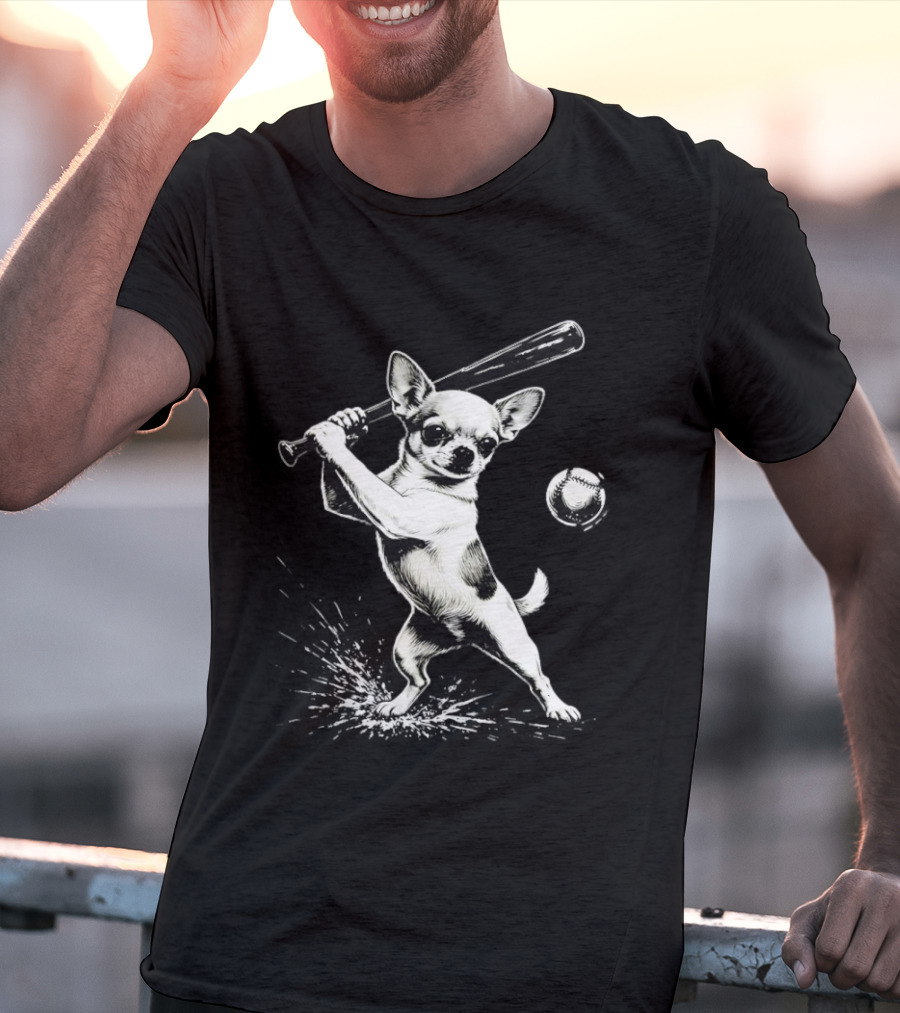 Chihuahua Playing Baseball Batting Cute Dog Sports Humor T-Shirt