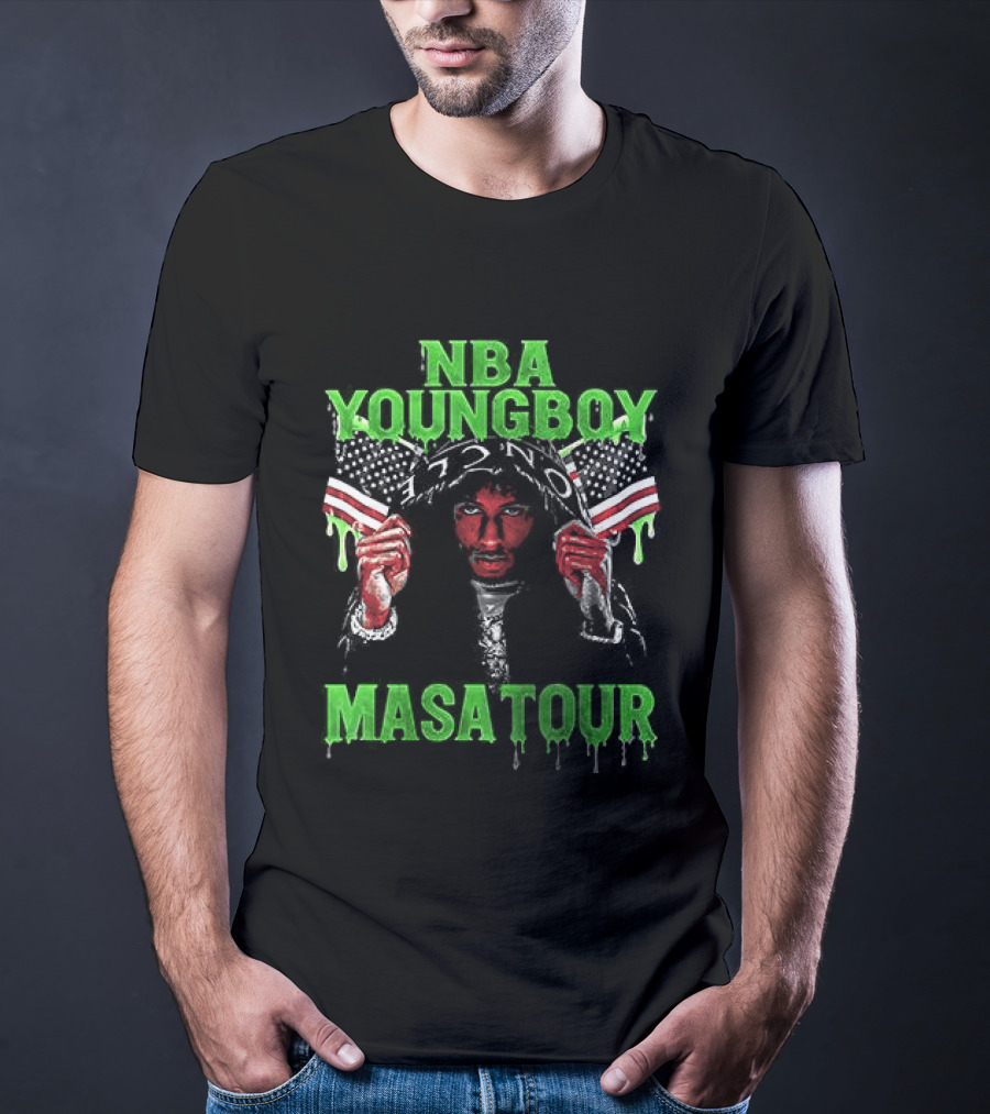 NBA Youngboy Masa Tour Tracklist Green Drip Text With Red Artistic Face T-Shirt