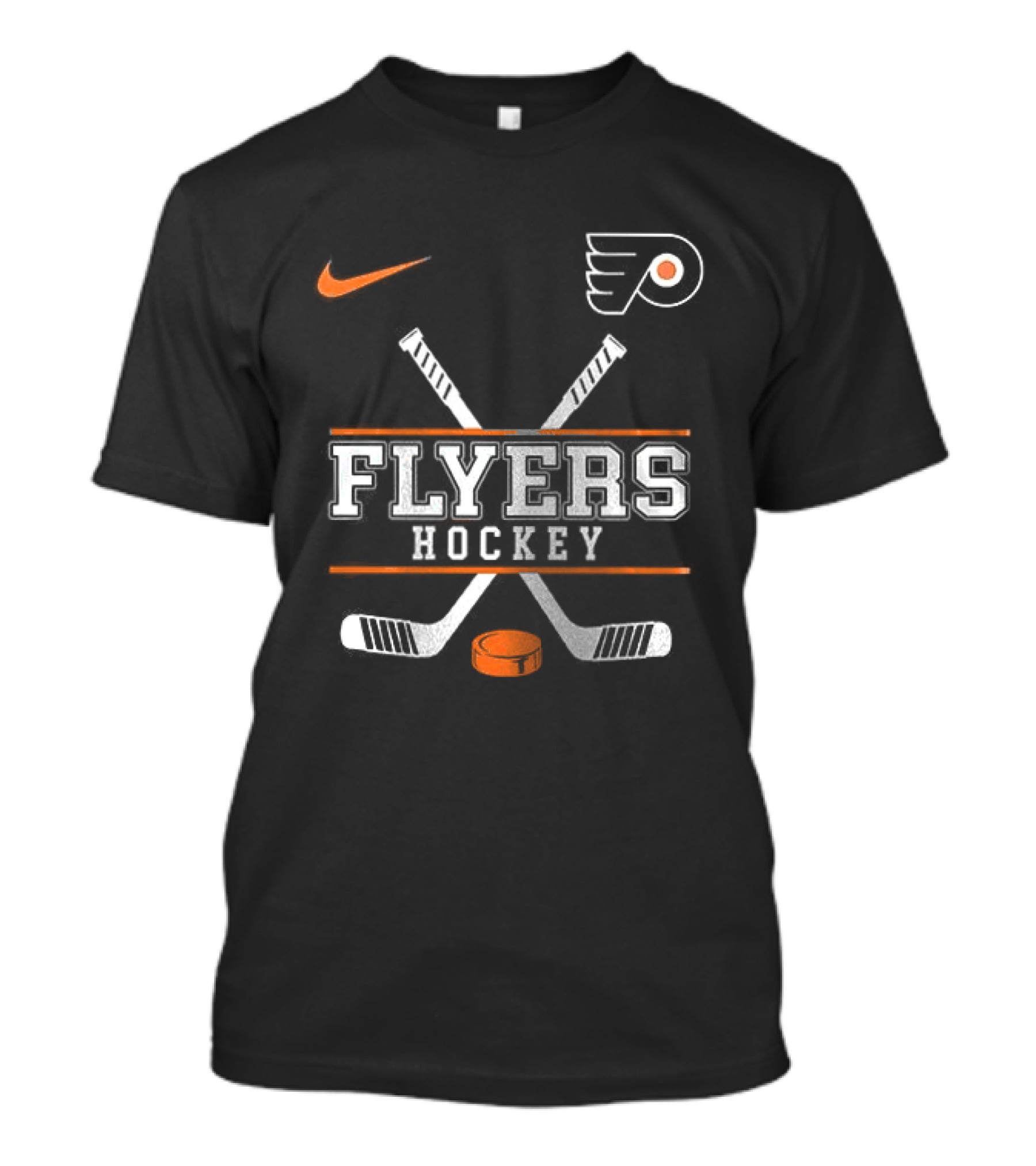 Philadelphia Flyers Nike Hockey Crossed Sticks And Puck T-Shirt