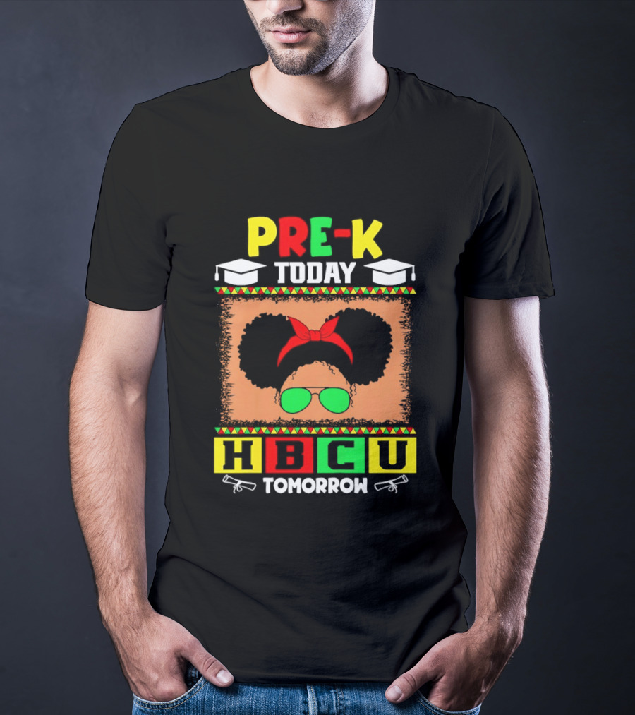 Pre K Today HBCU Tomorrow Graduation Caps Green Red Yellow Blocks T-Shirt