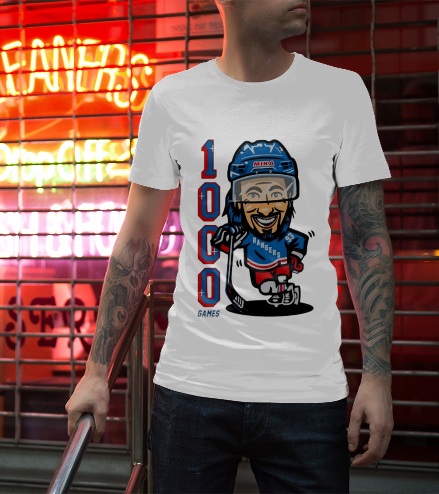 Mika Rangers 93 Hockey Player 1000 Games Celebration T-Shirt