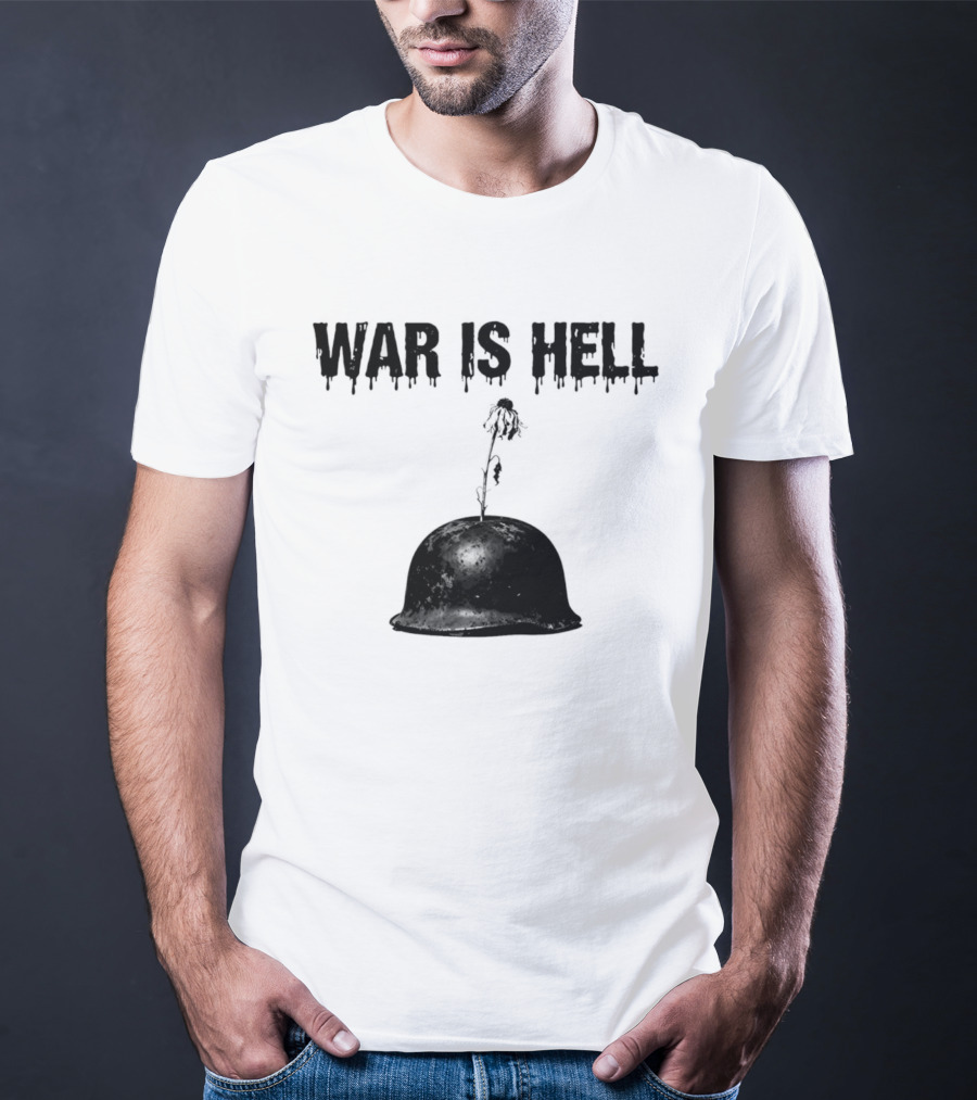 War Is Hell Military Helmet Flower Artillery Contrast T-Shirt