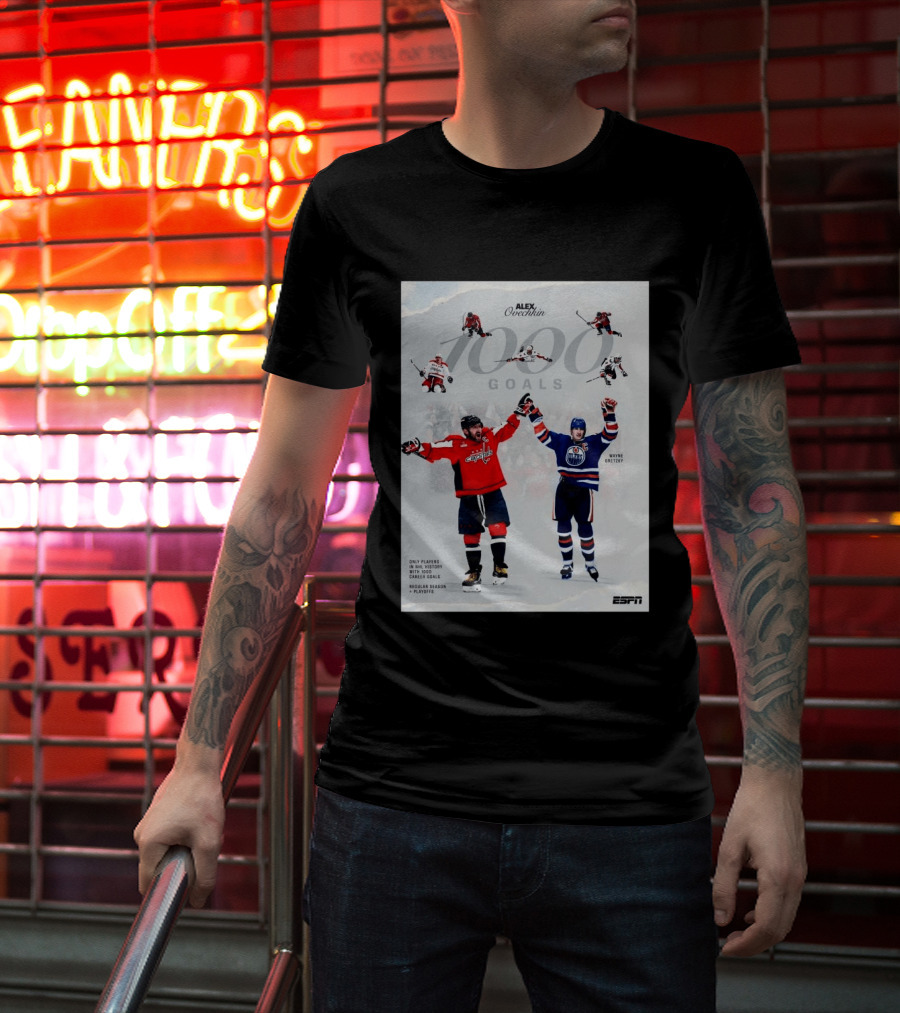 Alex Ovechkin Wayne Gretzky 1000 Goals NHL History ESPN Regular Season Playoffs T-Shirt