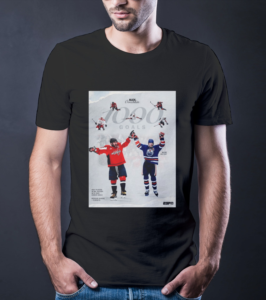 Alex Ovechkin Wayne Gretzky 1000 Goals NHL History ESPN Regular Season Playoffs T-Shirt