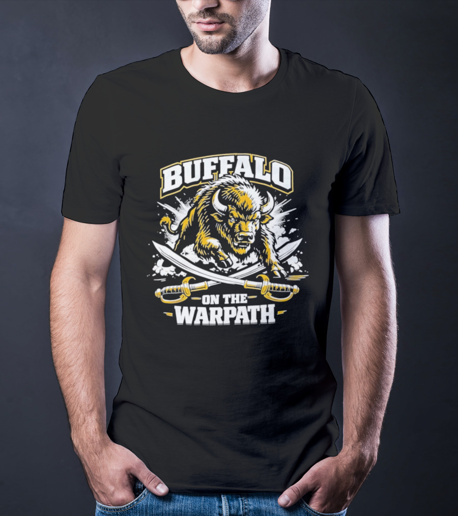 Buffalo On The Warpath Crossed Sabers Fierce Bison Charge T-Shirt